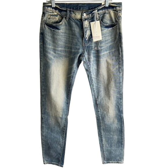 mnml Jeans Mens Sz 33 Blue Wash Denim Slim Straight Button Fly - Picture 1 of 7